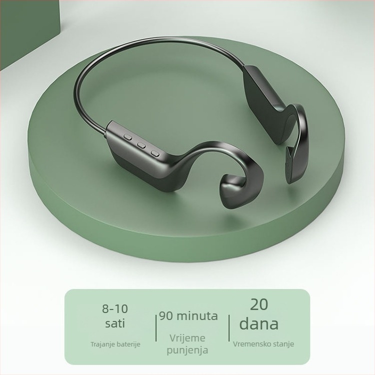 Bežične slušalice s kostnom provodljivošću, dizajn za uho s kukicom, dvostruki stereo zvuk, Bluetooth 2.0, trajanje baterije 0–4 sata