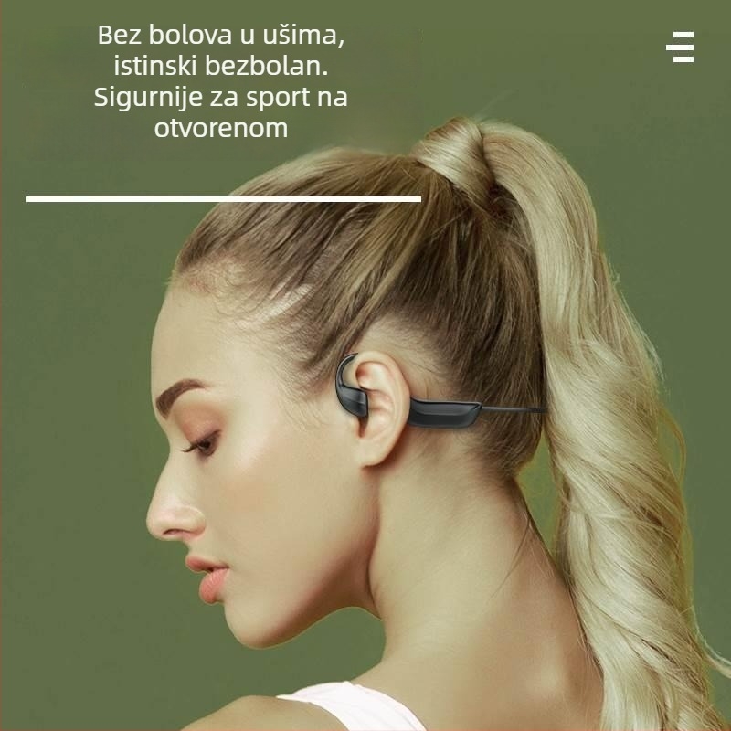 Bežične slušalice s kostnom provodljivošću, dizajn za uho s kukicom, dvostruki stereo zvuk, Bluetooth 2.0, trajanje baterije 0–4 sata