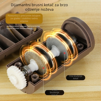 Električni oštrač noževa za kućnu upotrebu, višenamjenski, kompaktan, dijamantni abrazivi, automatsko punjenje, tiskani logotip