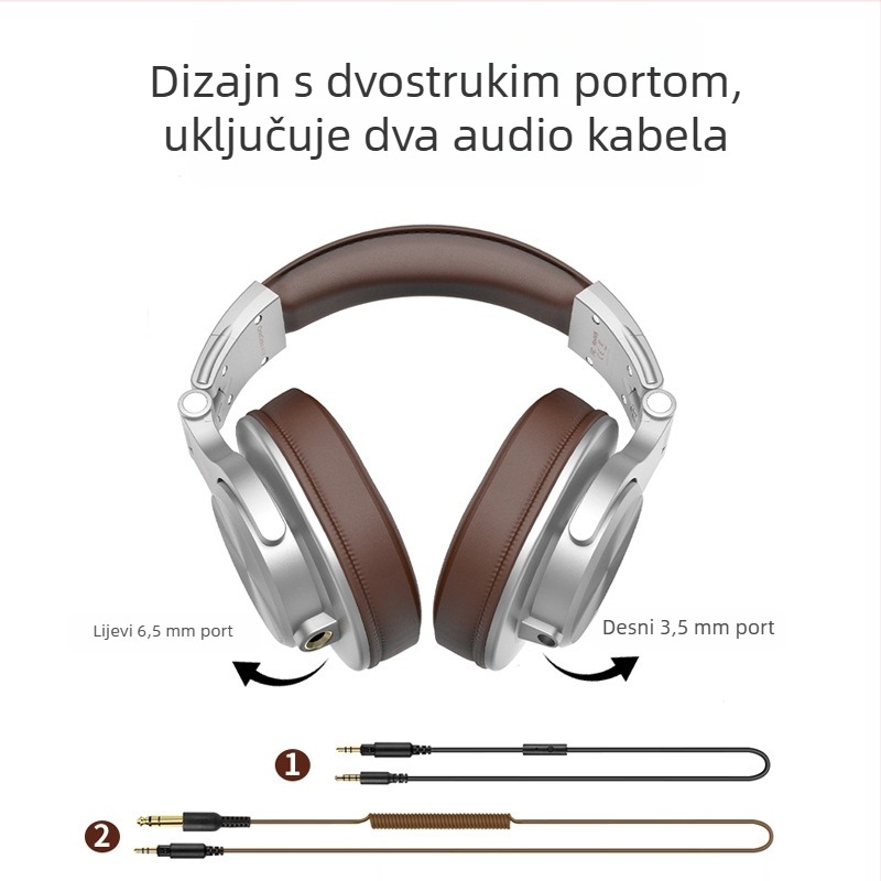 OneOdio žične DJ monitorske slušalice s mikrofonom, frekvencijski raspon 20–20 kHz, impedancija 32 Ω, 3,5/6,3 mm konektor, kabel 3 m