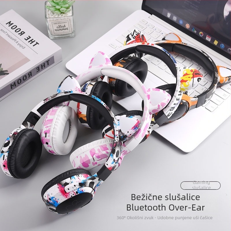 Bluetooth slušalice s mačjim ušima, na glavu, 40 mm zvučnici