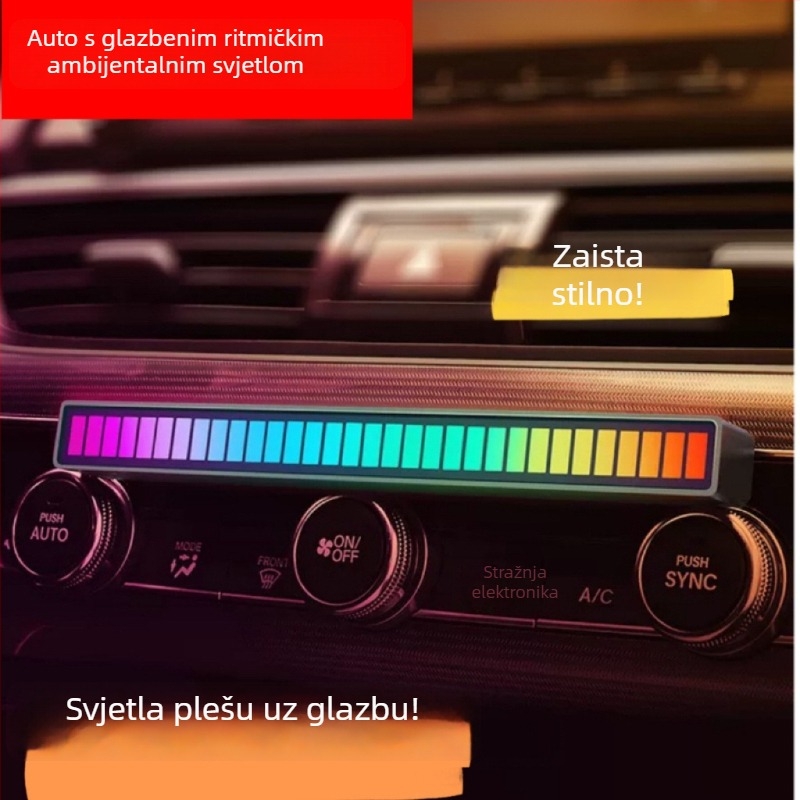 Auto LED ambijentalno svjetlo s glasovnim upravljanjem i glazbenim ritmom — unutarnje dekorativno osvjetljenje, PVC tijelo, napajanje do 36V, pokrivenost 1–3 m², 3C certifikat