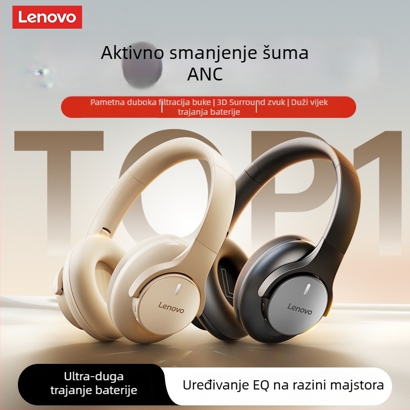 Lenovo bežični Bluetooth headset s ANC, doseg 10 m, trajanje baterije 8+ sati, za nošenje na glavi, Bluetooth 5.4, stereo