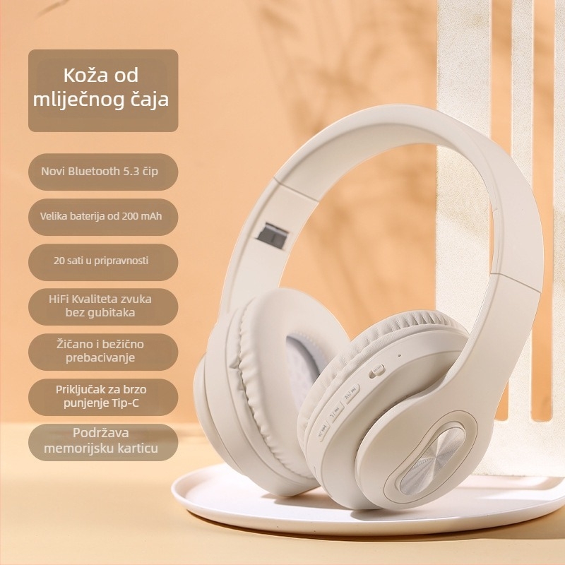 Aktivna redukcija buke over-ear slušalice s kožom od proteina, bežične Bluetooth, dugotrajna baterija, metalni teleskopni okvir