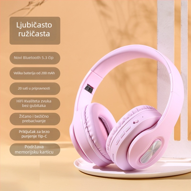 Aktivna redukcija buke over-ear slušalice s kožom od proteina, bežične Bluetooth, dugotrajna baterija, metalni teleskopni okvir