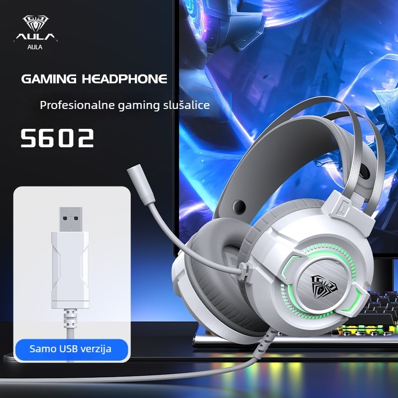 Tarantula S602 žične USB gaming slušalice, 50 mm driveri, 7.1 surround zvuk, 20–2000 Hz, 40 Ω