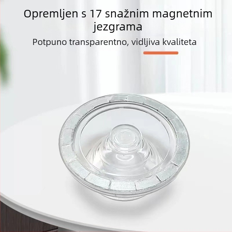 Snap-on nosač za telefon s magnetskim usisavanjem; materijal ABS + magnet + prozirno ljepilo; pogodan za uredski rad, livestream i učenje.