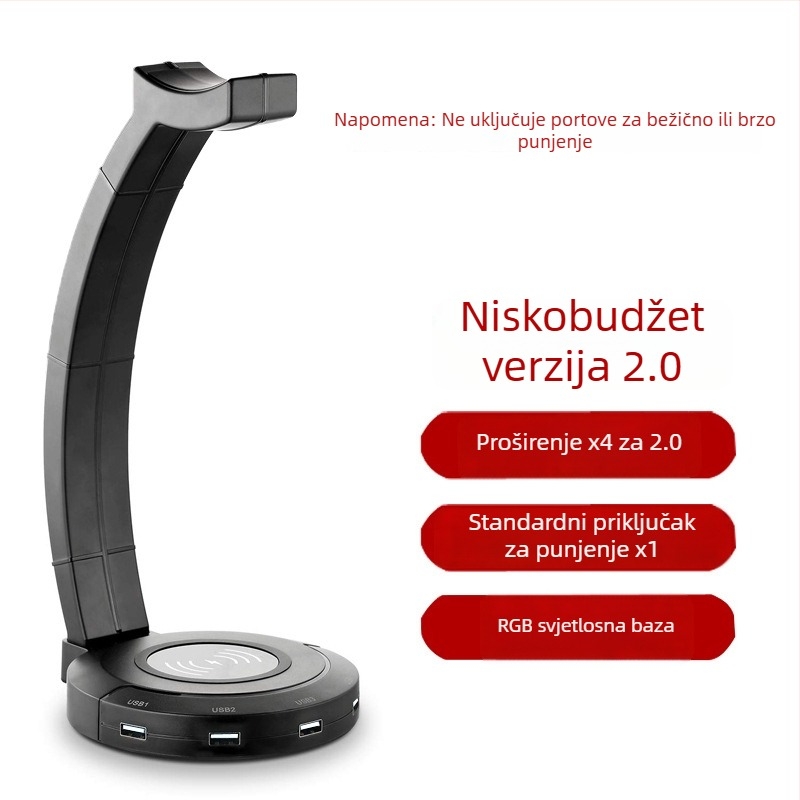 Držač slušalica s USB bežičnim punjenjem i RGB rasvjetom, univerzalna kompatibilnost, model CHZ001