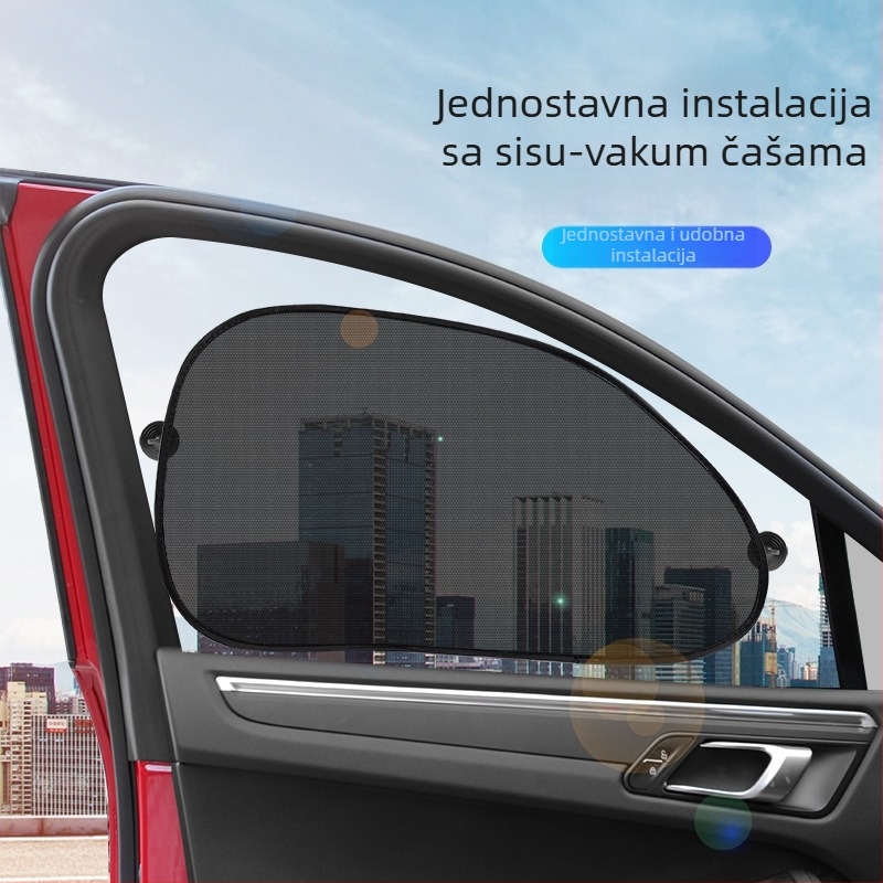 Komplet auto sjenila: materijal pređa, montaža pomoću vakuških čašica, pogodno za prednje vjetrobransko staklo i bočne prozore, težina 185 g, mogućnost tiskanja logotipa