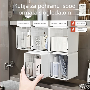 Ogledna ormarić za kupaonicu s organizatorom kozmetike, višestruka namjena, 18 L kapaciteta, materijal HIPS+PS, pogodan za kupaonicu i praonicu