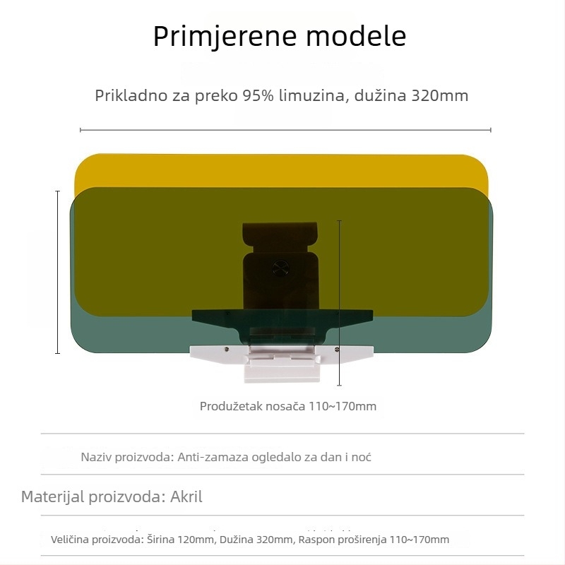 Unutarnje automobilne sunčane vizir naočale s PC polariziranim lećama, pričvršćivanje vakuumskim čašicama, težina 360 g, prilagodljiva obrada