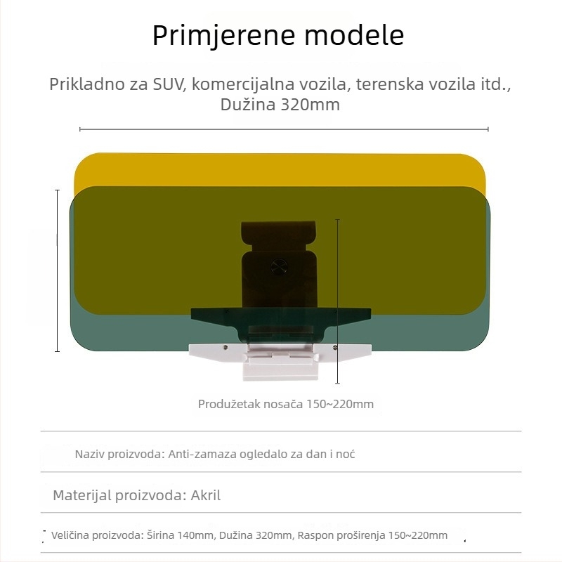 Unutarnje automobilne sunčane vizir naočale s PC polariziranim lećama, pričvršćivanje vakuumskim čašicama, težina 360 g, prilagodljiva obrada