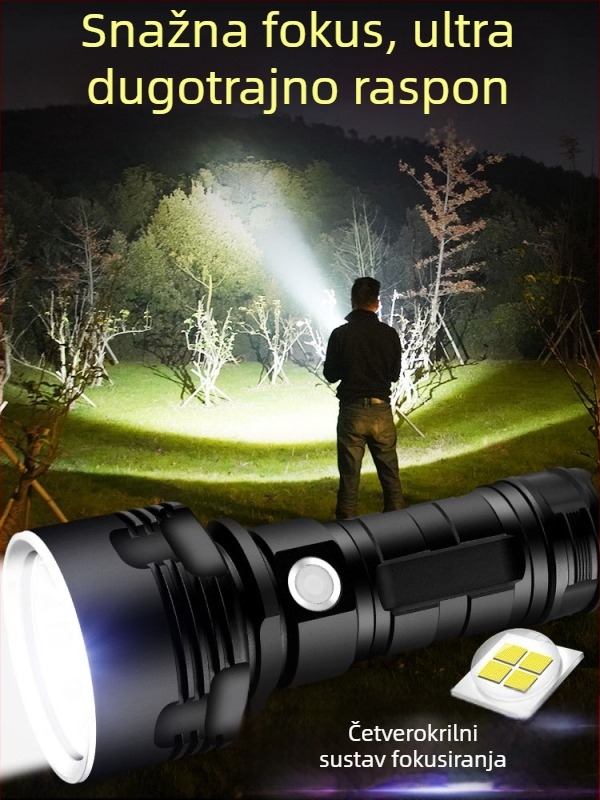 LED svjetiljka visoke svjetline s dugim dometom – 5500mAh, 10W, aluminijska legura, 26650 baterija, domet preko 500 m