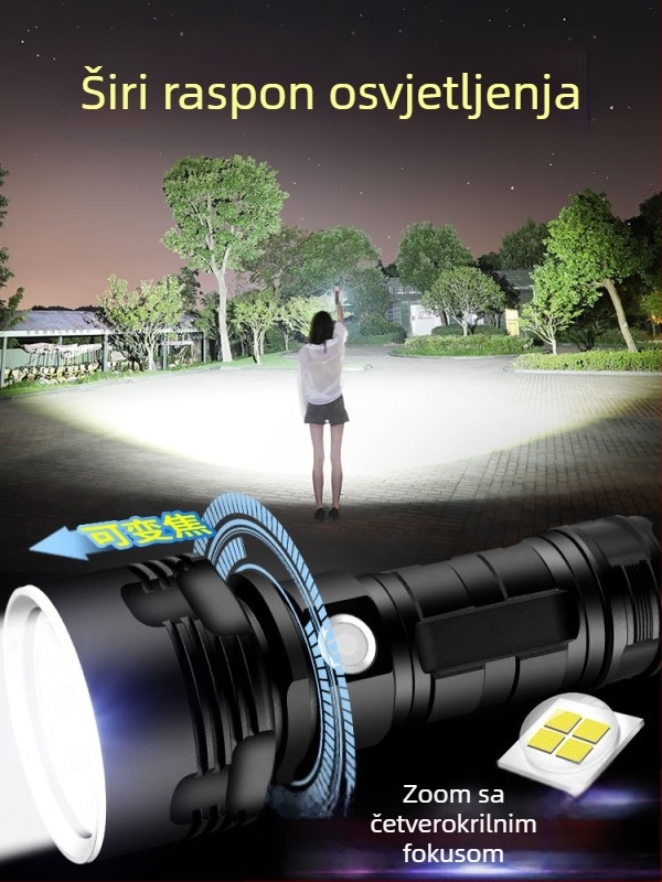 LED svjetiljka visoke svjetline s dugim dometom – 5500mAh, 10W, aluminijska legura, 26650 baterija, domet preko 500 m