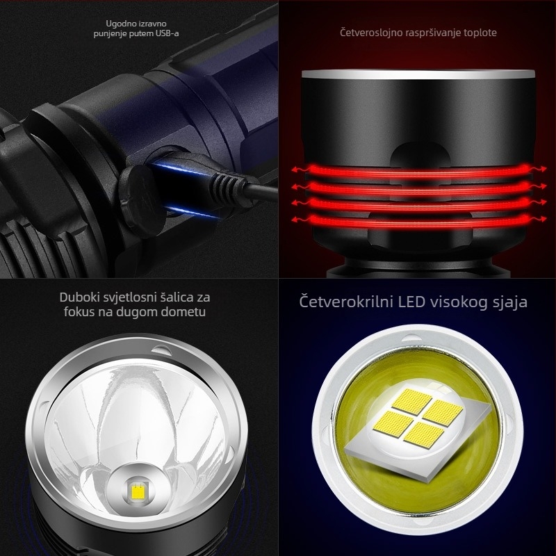 LED svjetiljka visoke svjetline s dugim dometom – 5500mAh, 10W, aluminijska legura, 26650 baterija, domet preko 500 m