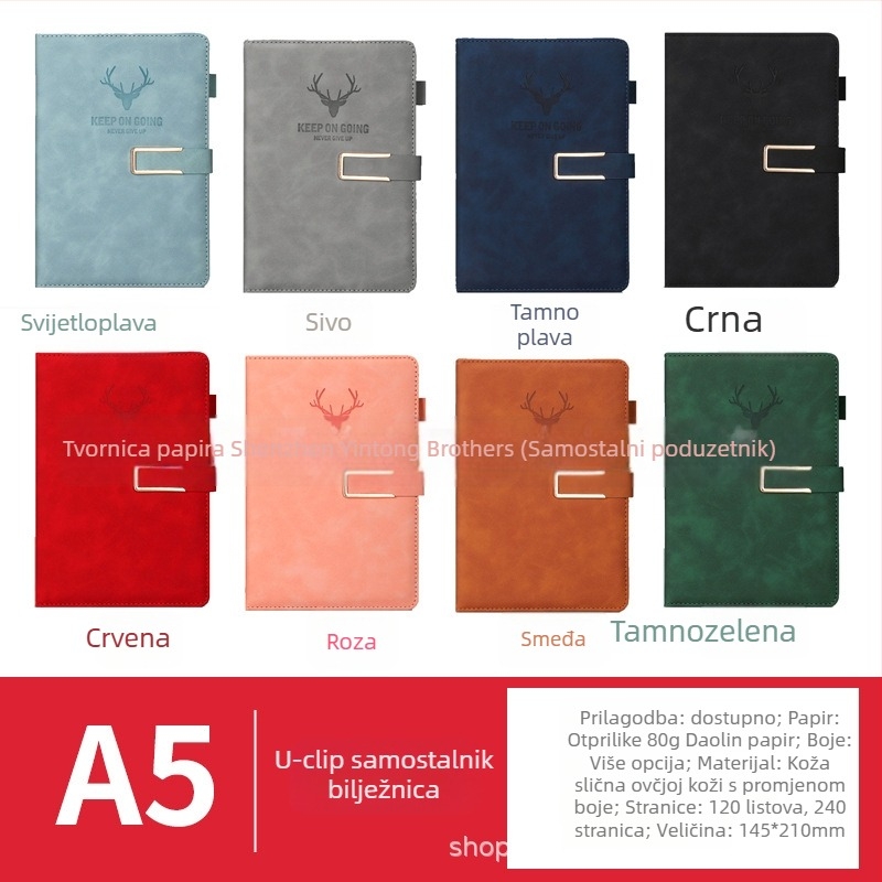 Bilježnica s lažnom kožom i U kopčom, Dowling papir 80 g, 200–300 stranica