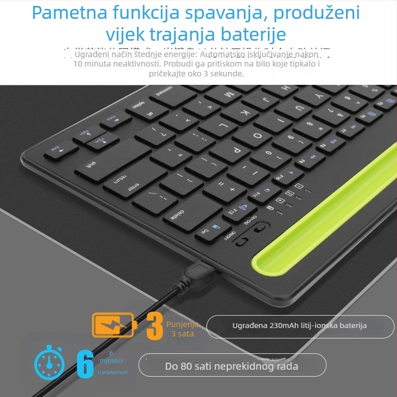 Bežična Bluetooth tipkovnica s držačem za potporu, kompatibilna s mobitelima, tabletima i prijenosnim računalima; ergonomski dizajn; težina 600 g
