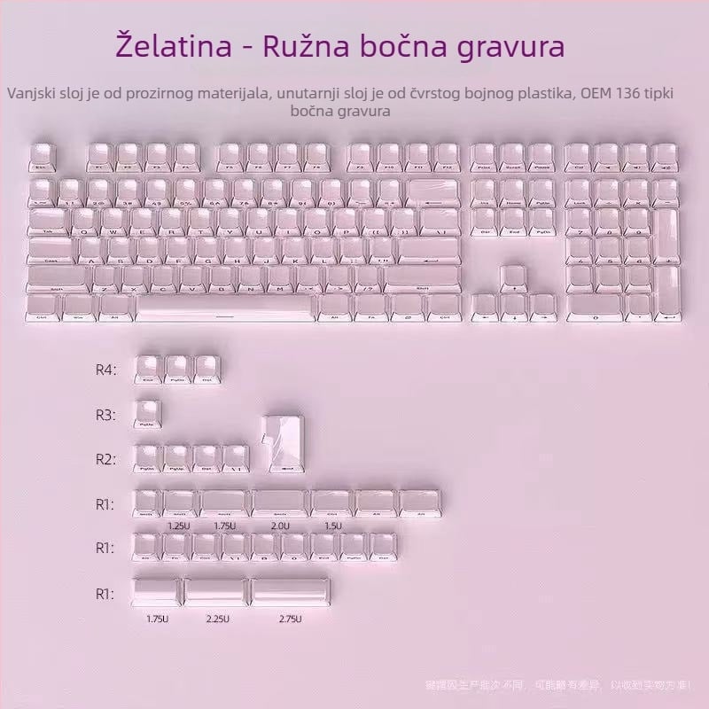 Crystal Jelly set kapica za tipke s bočnim graviranjem, ABS, 136 tipki, univerzalna kompatibilnost, jednogodišnja garancija