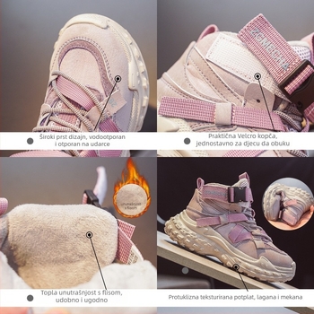 Cipele za djevojčice zimski model 2024, tople fleece-podstavljene tenisice, debeli chunky stil za starije djecu