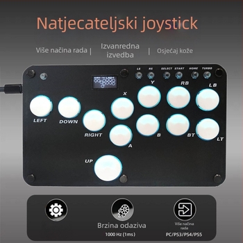 Hitbox gaming tipkovnica sa 16 tipki, žično USB povezivanje, mehanički prekidači crvene osi, RGB pozadinsko osvjetljenje, univerzalna kompatibilnost PS5/PS4/Switch/PC/Android
