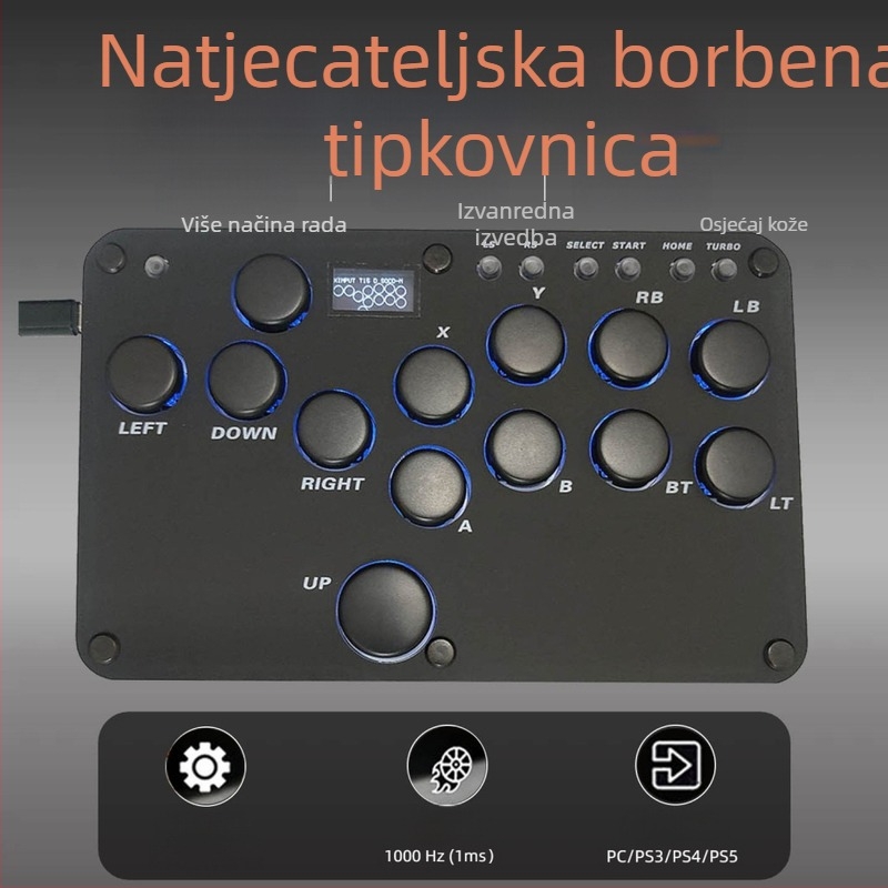 Hitbox gaming tipkovnica sa 16 tipki, žično USB povezivanje, mehanički prekidači crvene osi, RGB pozadinsko osvjetljenje, univerzalna kompatibilnost PS5/PS4/Switch/PC/Android