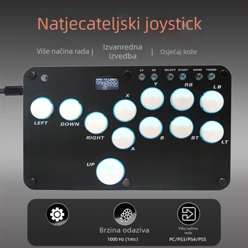 Hitbox gaming tipkovnica sa 16 tipki, žično USB povezivanje, mehanički prekidači crvene osi, RGB pozadinsko osvjetljenje, univerzalna kompatibilnost PS5/PS4/Switch/PC/Android