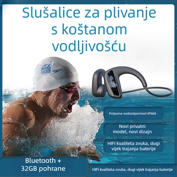Slušalice s koštanom provodljivošću Bluetooth, IPX8 vodootporne, doseg 10 m, trajanje baterije više od 8 sati, Bluetooth 5.4