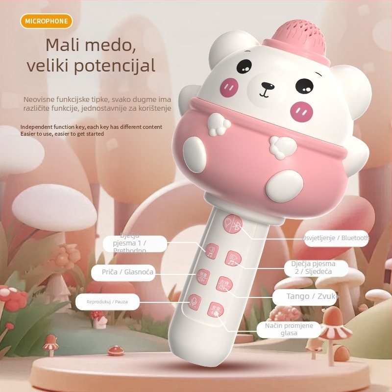 Dječji bežični Bluetooth karaoke mikrofon s MP3 reproducijom, punjiva litijska baterija, glazba i vokalizacija, kompatibilan s mobilnom aplikacijom