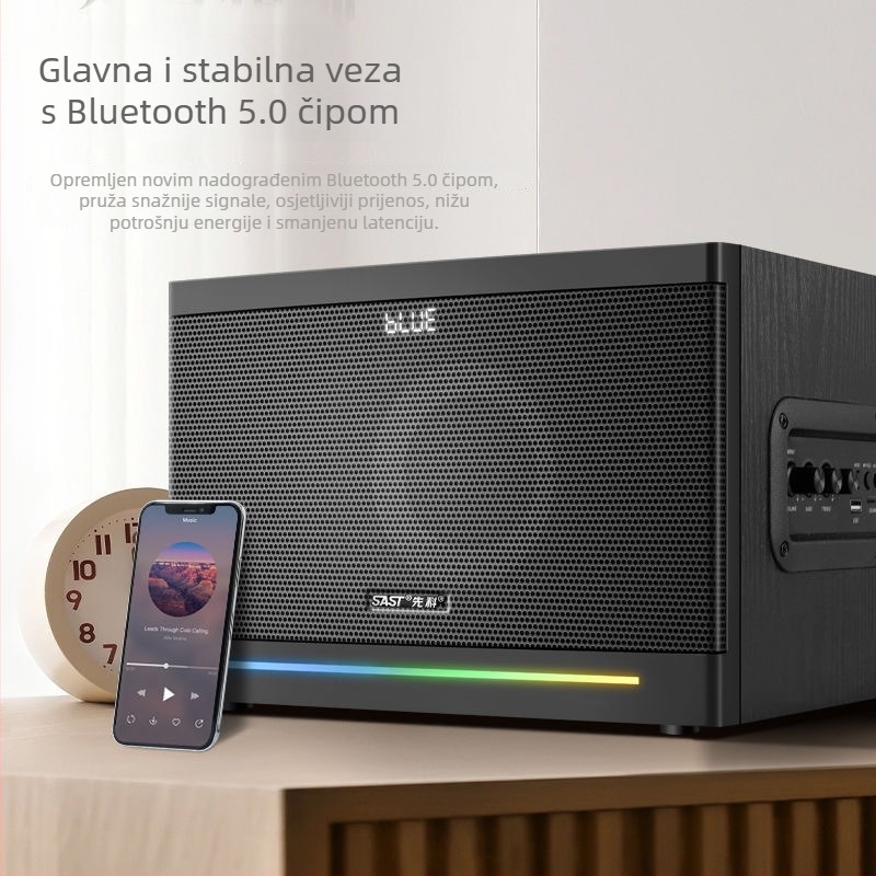 Xianke A18 računalski audio sustav 2.1-kanala s Bluetoothom, drveno kućište, MP3 reprodukcija putem USB-a, 60W max