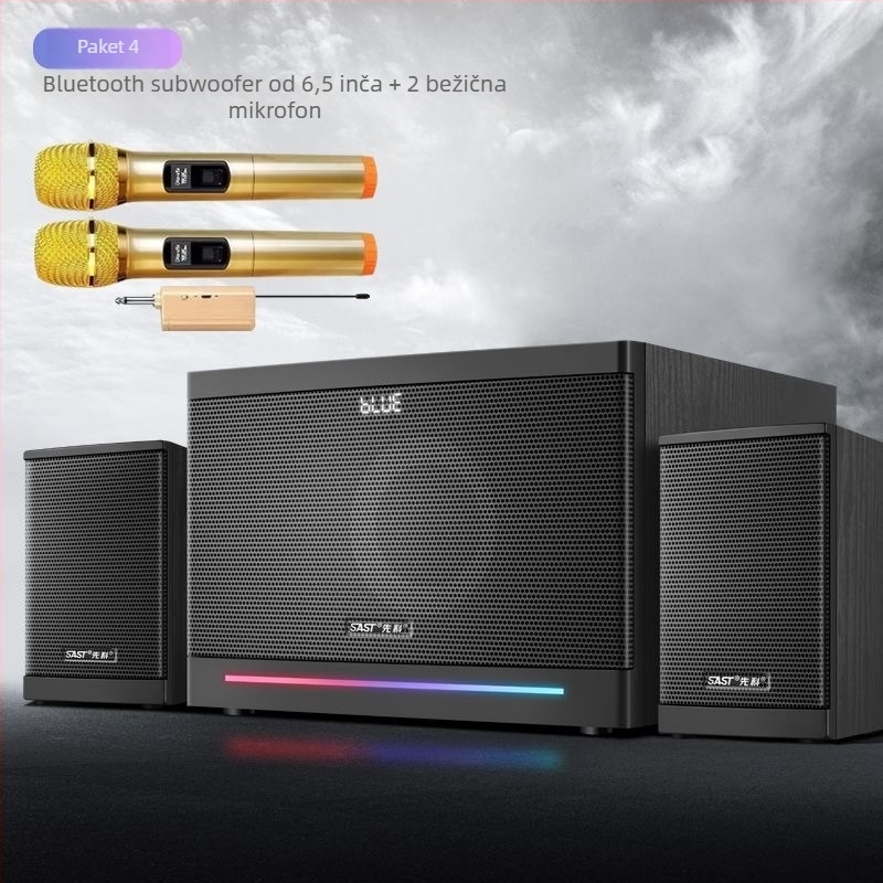 Xianke A18 računalski audio sustav 2.1-kanala s Bluetoothom, drveno kućište, MP3 reprodukcija putem USB-a, 60W max