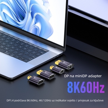 Dvosmjerni DP adapter s Mini DisplayPort sučeljem, 8K podrška, bakreno jezgro, duljina 35 mm, prijenos podataka 32 GB