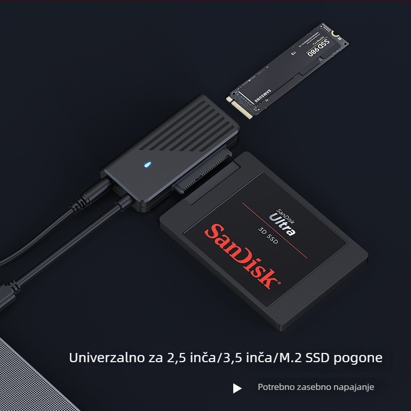 USB-C na SATA adapter kabel za SATA pogone, NVMe dvostruki protokol (5 Gbps, JM581DC, duljina 25–45 cm)