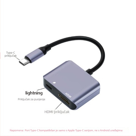 HDMI konverzijski kabel za zrcaljenje zaslona na iOS, 1080p, bez napajanja