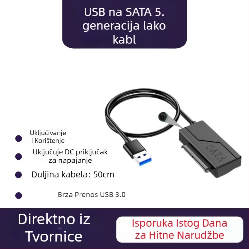USB-SATA adapter kabel, JMS578 kontroler, 50 cm dužine, SATA sučelje, 480 Mbps