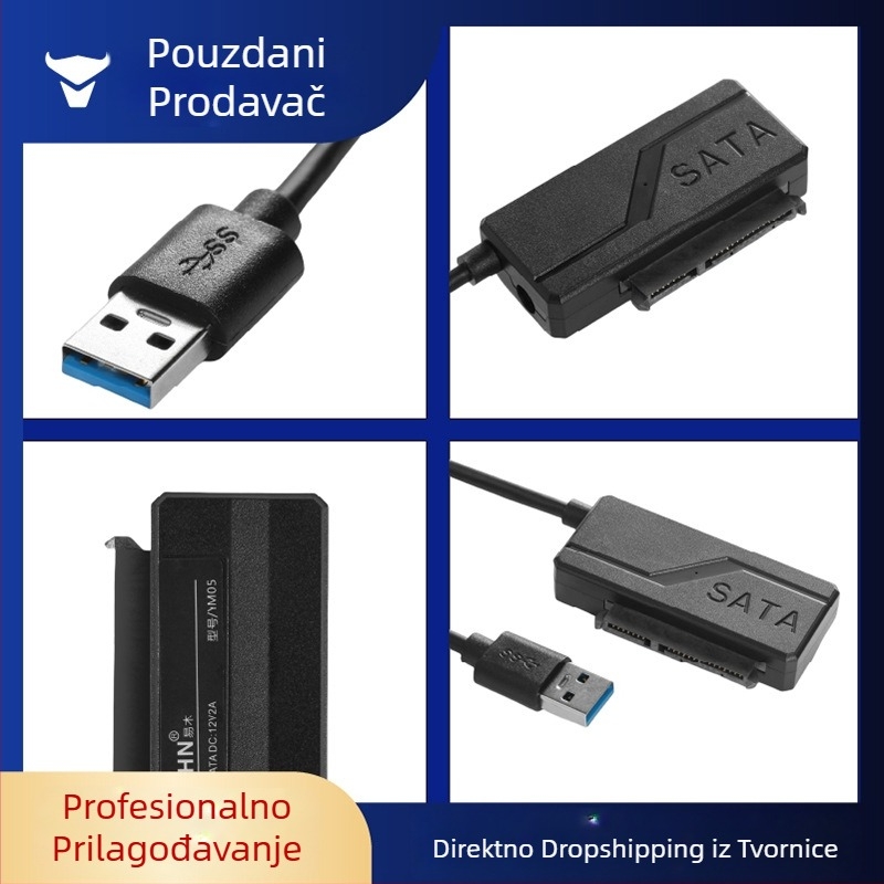 USB-SATA adapter kabel, JMS578 kontroler, 50 cm dužine, SATA sučelje, 480 Mbps