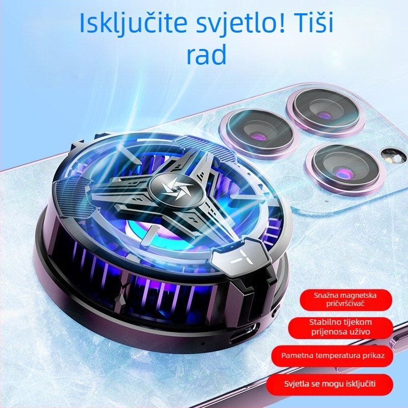 Chladič za mobitel s magnetskim RGB osvjetljenjem, tih rad i prikaz temperature (Metal+ABS)