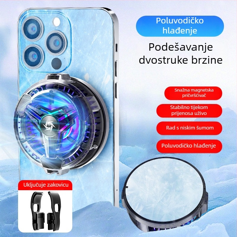 Chladič za mobitel s magnetskim RGB osvjetljenjem, tih rad i prikaz temperature (Metal+ABS)