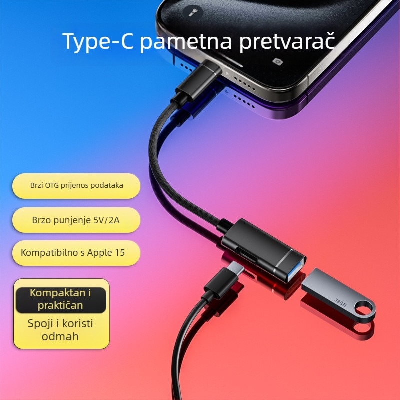 Xuntong 181B USB-C OTG adapter USB 2.0 s PD napajanjem, USB-A izlaz, za miš, USB flash i čitač kartica