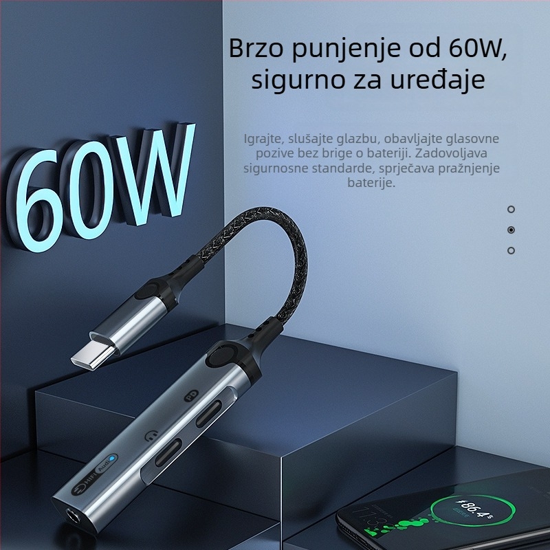 HCINOO MH340 Type-C digitalni audio adapter s ugrađenom zvučnom kartom i 3,5 mm priključkom za slušalice za iPhone 15
