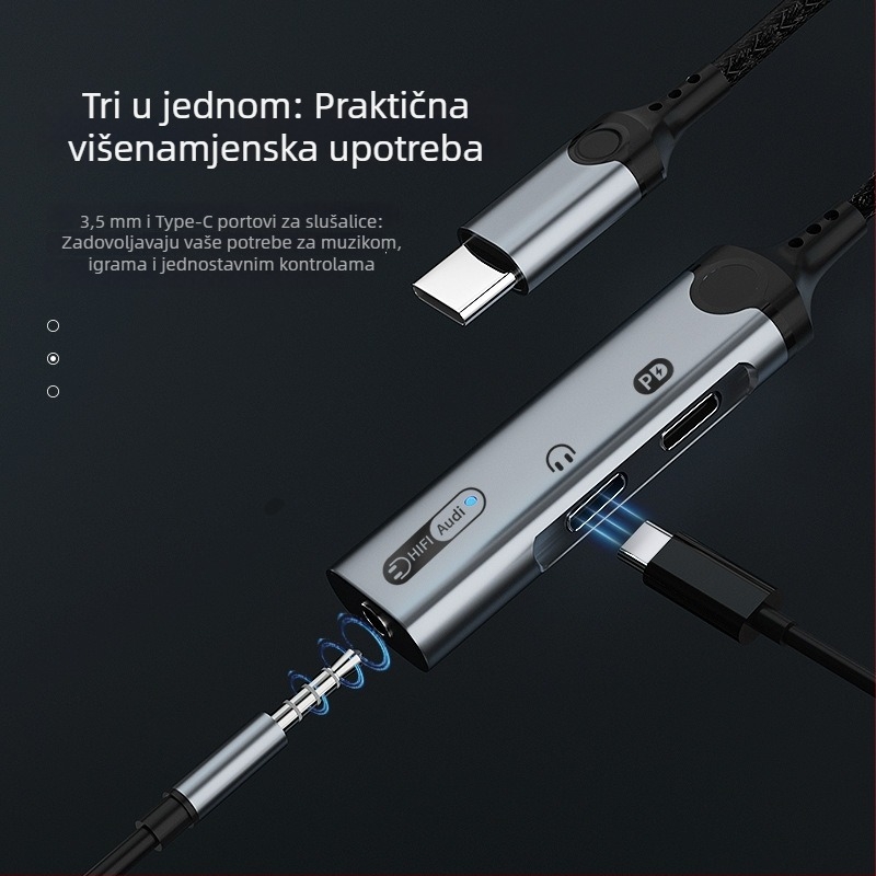 HCINOO MH340 Type-C digitalni audio adapter s ugrađenom zvučnom kartom i 3,5 mm priključkom za slušalice za iPhone 15