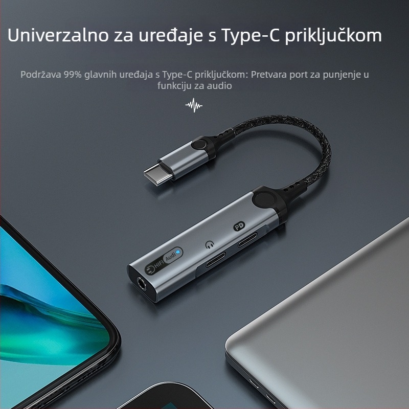 HCINOO MH340 Type-C digitalni audio adapter s ugrađenom zvučnom kartom i 3,5 mm priključkom za slušalice za iPhone 15