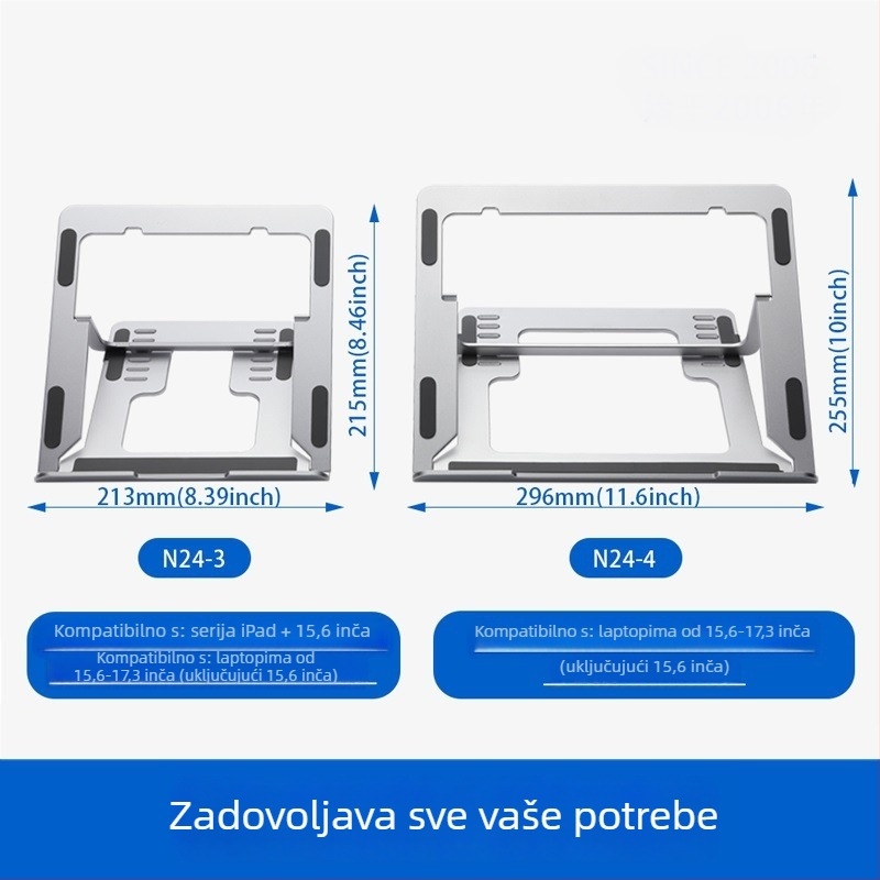 Sklopivi aluminijski držač za prijenosno računalo N24 – podesiv, zračno hlađenje, do 100W