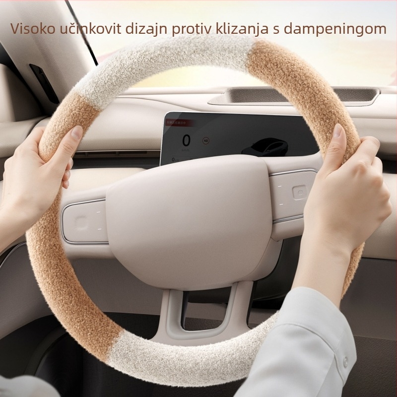 Navlaka za volan zimi – sladak stil, prugasti uzorak, cloud velvet materijal, univerzalna prilagodba
