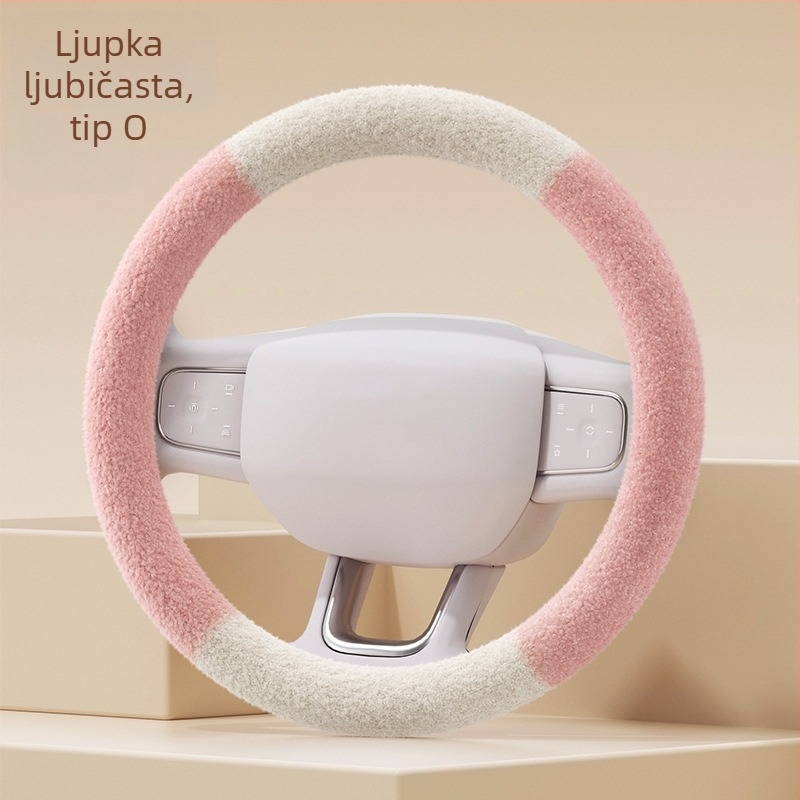 Navlaka za volan zimi – sladak stil, prugasti uzorak, cloud velvet materijal, univerzalna prilagodba