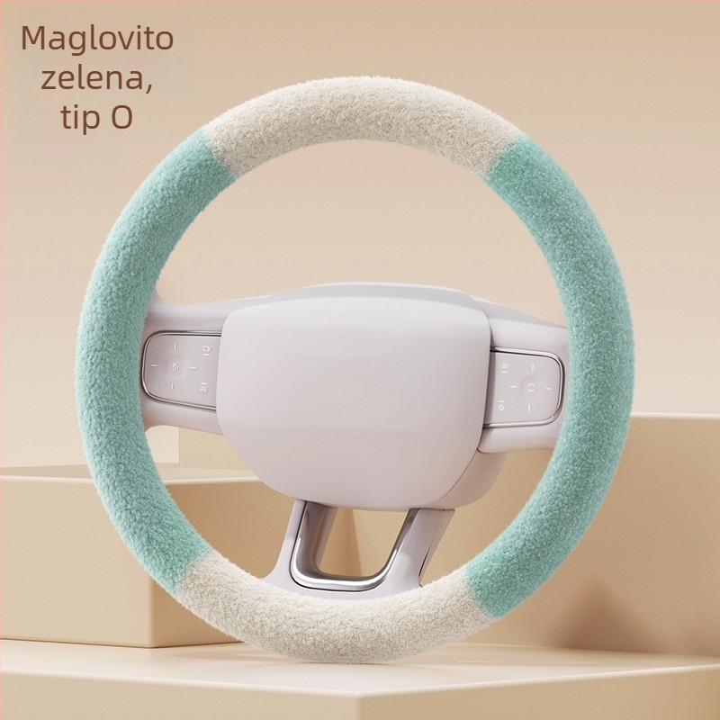 Navlaka za volan zimi – sladak stil, prugasti uzorak, cloud velvet materijal, univerzalna prilagodba