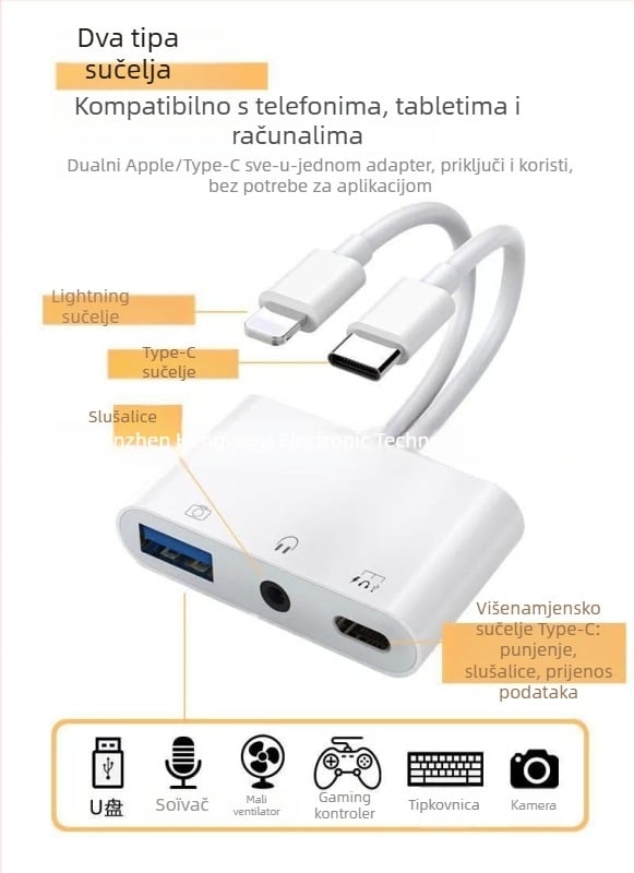 Dualni Type-C adapter 3-u-1 s izlazom od 3,5 mm i PD60W brzim punjenjem HWY-133