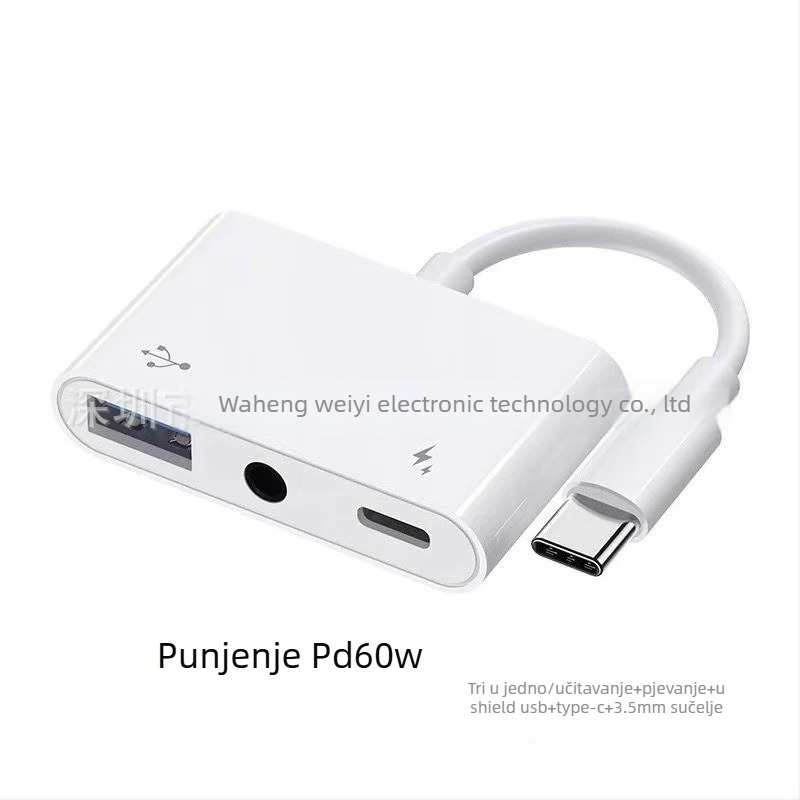 Dualni Type-C adapter 3-u-1 s izlazom od 3,5 mm i PD60W brzim punjenjem HWY-133