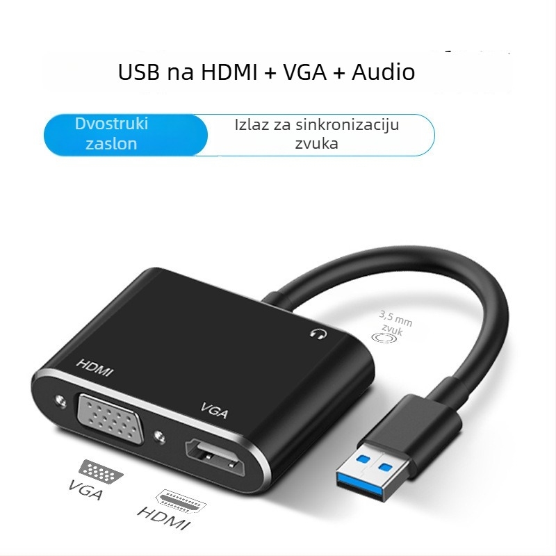 USB 3.0 na HDMI pretvarač-adapter kabel, MS9122 čip, USB3.0 sučelje, duljina 26 cm, pozlaćeno