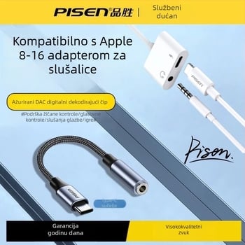 Pisen Type-C na 3,5 mm audio adapter kabel, USB-C pretvarač za slušalice za Type-C uređaje