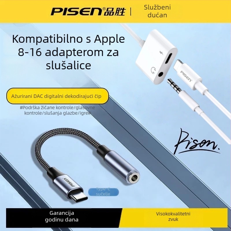 Pisen Type-C na 3,5 mm audio adapter kabel, USB-C pretvarač za slušalice za Type-C uređaje
